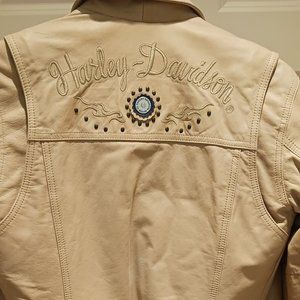 Harley-Davidson Women's Leather Jacket and Pants - Cream Color with Fringe